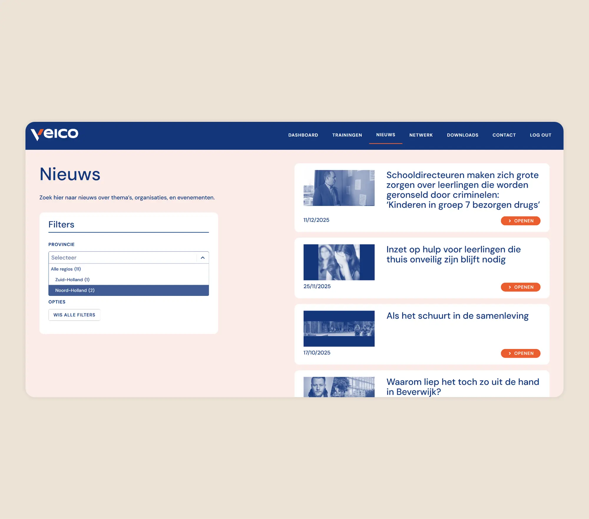 Veico Academy Nieuws Screenshot - Veico - Eén plek voor inzicht en samenwerking