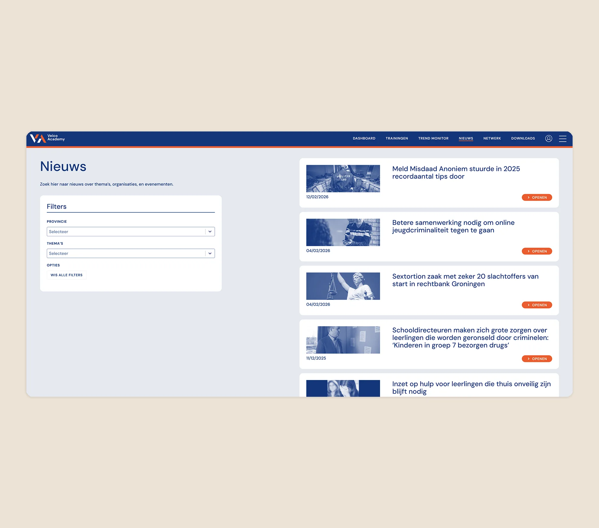 Veico Academy Nieuws Screenshot - Veico - Eén plek voor inzicht en samenwerking